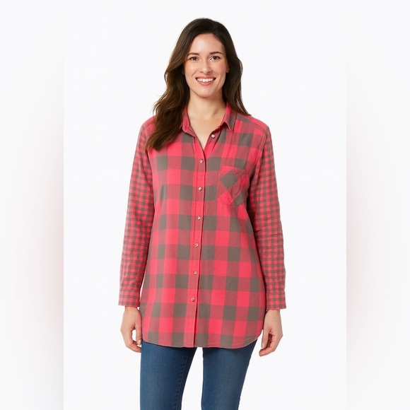 American Eagle Outfitters Tops - American Eagle Outfitters Red and Gray Plaid Shirt size Large 100% Cotton